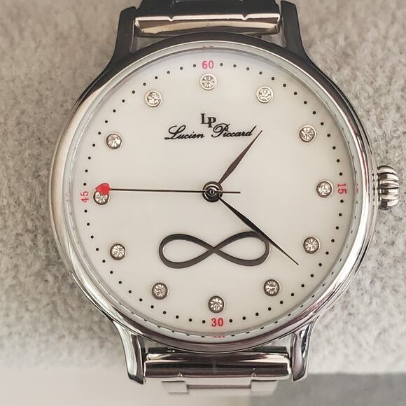 Lucien Piccard Eterno Silver Tone 40mm Watch and Bangle Set  Extra Strap NWOT - Picture 2 of 16